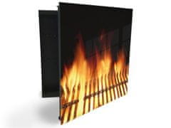 Glasdekor skříňka na klíče - detail oheň v grilu - Otevírání: Levé, Barva skříňky: Bílá