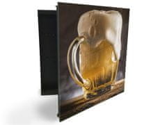 Glasdekor skříňka na klíče - čepované pivo na dřevěném stole - Otevírání: Pravé, Barva skříňky: Černá