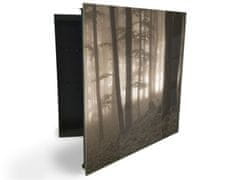 Glasdekor skříňka na klíče - tajemný les v mlze - Otevírání: Levé, Barva skříňky: Bílá