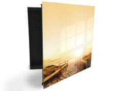 Glasdekor skříňka na klíče - zářivý západ slunce nad pláží - Otevírání: Levé, Barva skříňky: Bílá
