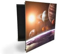 Glasdekor skříňka na klíče - vesmír a planety - Otevírání: Pravé, Barva skříňky: Černá