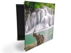 Glasdekor skříňka na klíče - vodopád národní park v Thajsku - Otevírání: Pravé, Barva skříňky: Černá
