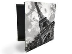 Glasdekor skříňka na klíče - detail Eiffelova věž Paříž - Otevírání: Pravé, Barva skříňky: Černá