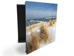 Glasdekor skříňka na klíče - zimní krajina u moře - Otevírání: Levé, Barva skříňky: Černá
