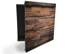 Glasdekor skříňka na klíče - design tmavé dřevo textura - Otevírání: Pravé, Barva skříňky: Černá