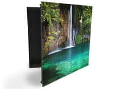 Glasdekor skříňka na klíče - vodopád Plitvická jezera - Otevírání: Levé, Barva skříňky: Bílá