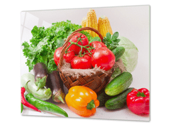 Glasdekor Ochranná deska zelenina v košíku - Ochranná deska: 60x60cm, Lepení na zeď: S lepením na zeď