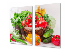 Glasdekor Ochranná deska zelenina v košíku - Ochranná deska: 60x60cm, Lepení na zeď: S lepením na zeď