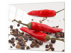 Glasdekor Ochranná deska chilli a kuličky pepře - Ochranná deska: 65x65cm, Lepení na zeď: S lepením na zeď