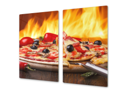 Glasdekor Ochranná deska pizza s olivami a chilli - Ochranná deska: 50x50cm, Lepení na zeď: S lepením na zeď