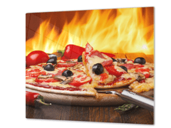 Glasdekor Ochranná deska pizza s olivami a chilli - Ochranná deska: 50x50cm, Lepení na zeď: S lepením na zeď