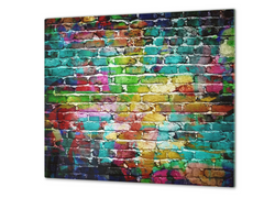 Glasdekor Ochranná deska cihlová zeď barevná - Ochranná deska: 52x60cm, Lepení na zeď: S lepením na zeď