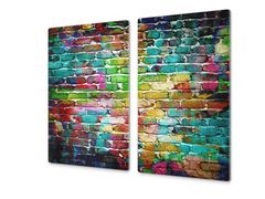 Glasdekor Ochranná deska cihlová zeď barevná - Ochranná deska: 52x60cm, Lepení na zeď: S lepením na zeď