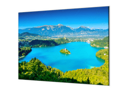 Glasdekor Ochranná deska jezero Bled Slovinsko - Ochranná deska: 40x60cm, Lepení na zeď: Bez lepení na zeď