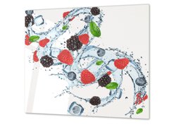Glasdekor Ochranná deska lesní ovoce ve vodě - Ochranná deska: 55x55cm, Lepení na zeď: S lepením na zeď