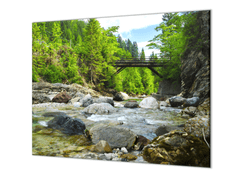 Glasdekor Ochranná deska železniční most v lese - Ochranná deska: 55x90cm, Lepení na zeď: S lepením na zeď