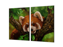 Glasdekor Ochranná deska panda červená na stromě - Ochranná deska: 40x60cm, Lepení na zeď: Bez lepení na zeď