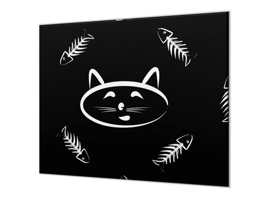 Glasdekor Ochranná deska černo bílá kočka a rybí kost