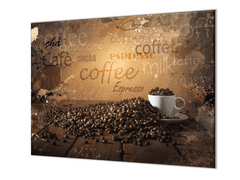 Glasdekor Ochranná deska dekorace Coffee a káva - Ochranná deska: 50x50cm, Lepení na zeď: S lepením na zeď