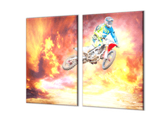 Glasdekor Ochranná deska motocross v západu slunce - Ochranná deska: 55x55cm, Lepení na zeď: S lepením na zeď