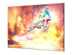 Glasdekor Ochranná deska motocross v západu slunce - Ochranná deska: 55x55cm, Lepení na zeď: S lepením na zeď