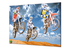 Glasdekor Ochranná deska motocross tři motorky - Ochranná deska: 65x65cm, Lepení na zeď: S lepením na zeď