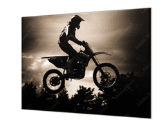 Glasdekor Ochranná deska motocross silueta ve stmívání - Ochranná deska: 60x60cm, Lepení na zeď: S lepením na zeď