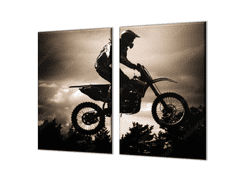 Glasdekor Ochranná deska motocross silueta ve stmívání - Ochranná deska: 60x60cm, Lepení na zeď: S lepením na zeď