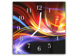 Glasdekor Nástěnné hodiny 30x30cm abstraktní vlna barevný design - Materiál: kalené sklo
