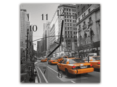 Glasdekor Nástěnné hodiny 30x30cm město Manhatta a taxi - Materiál: plexi