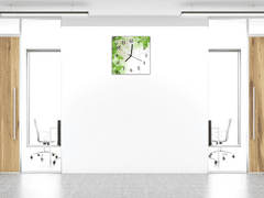 Glasdekor Nástěnné hodiny 30x30cm bílý šeřík a zelené listí na bílém pozadí - Materiál: plexi