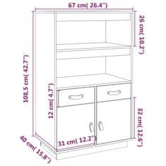 Greatstore Skříň highboard černá 67 x 40 x 108,5 cm masivní borové dřevo