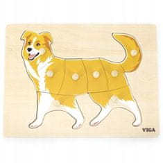 Viga Toys Dřevěný montessori puzzle pes s odznaky