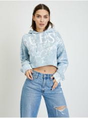 Guess Světle modrá dámská batikovaná crop mikina s kapucí Guess Tie Dye L