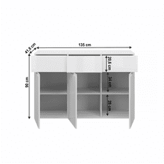 KONDELA Komoda 3D3S, bílá/bílý extra vysoký lesk HG, JOLK