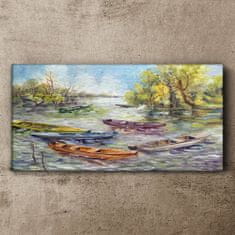 COLORAY.CZ Obraz na plátně Lake lodě stromy obloha 120x60 cm