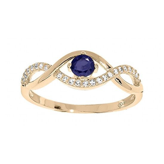 Troli Půvabný pozlacený prsten s modrým zirkonem PO/SR00716N
