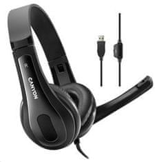 Canyon headset CHSU-1, lehký, USB připojení, černá