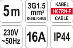 YATO Prodlužovací kabel ip44 5m 3g1,5mm