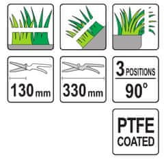 YATO Nůžky na trávník 330 mm 3polohové nože Teflonové nože