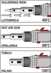 YATO Plynová páječka 3v1 s příslušenstvím s piezoelektrickým zapalováním