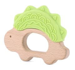 ELPINIO dřevěné kousátko se silikonovým dinosaurem - zelené
