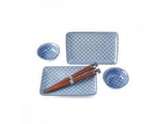 MIJ Europe Sushi set Geometric Flowers Blue&White - 4ks + hůlky