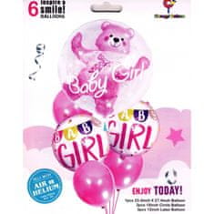 InnoVibe Růžové narozeninové balónky s medvídkem pro holčičku - 6 kusů