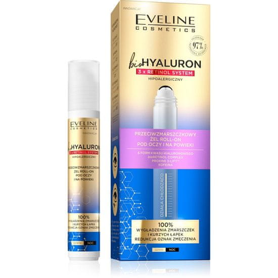 Eveline Biohyaluron 3Xretinol System gel proti vráskám na oči a oční víčka 15 ml