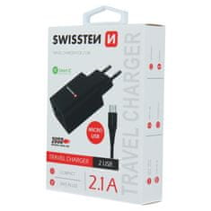 SWISSTEN Swissten Síťový Adaptér Smart Ic 2X Usb 2,1A Power + Datový Kabel Usb / Micro Usb 1,2 M Černý 8595217464391