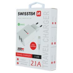 SWISSTEN Swissten Síťový Adaptér Smart Ic 2X Usb 2,1A Power + Datový Kabel Usb / Lightning 1,2 M Bílý 8595217464445