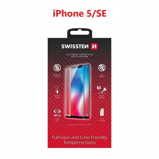 SWISSTEN Sklo Swissten Full Glue, Color Frame, Case Friendly Pro Apple Iphone 5/Se Černé