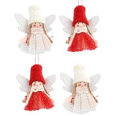 Chomik Sada vánočních ozdob andělů s čepicí bílé a červené barvy (4 kusy)