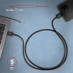 AXAGON BUMM3-AM10AB, SPEED kabel Micro-B USB <-> USB-A, 1m, USB 3.2 Gen 1, 3A, ALU, tpe, černý